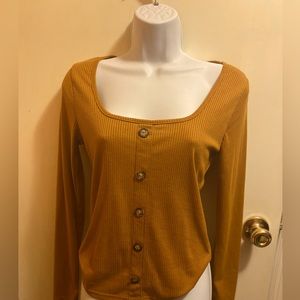 Square Neckline Long Sleeve Golden Mustard colored top
